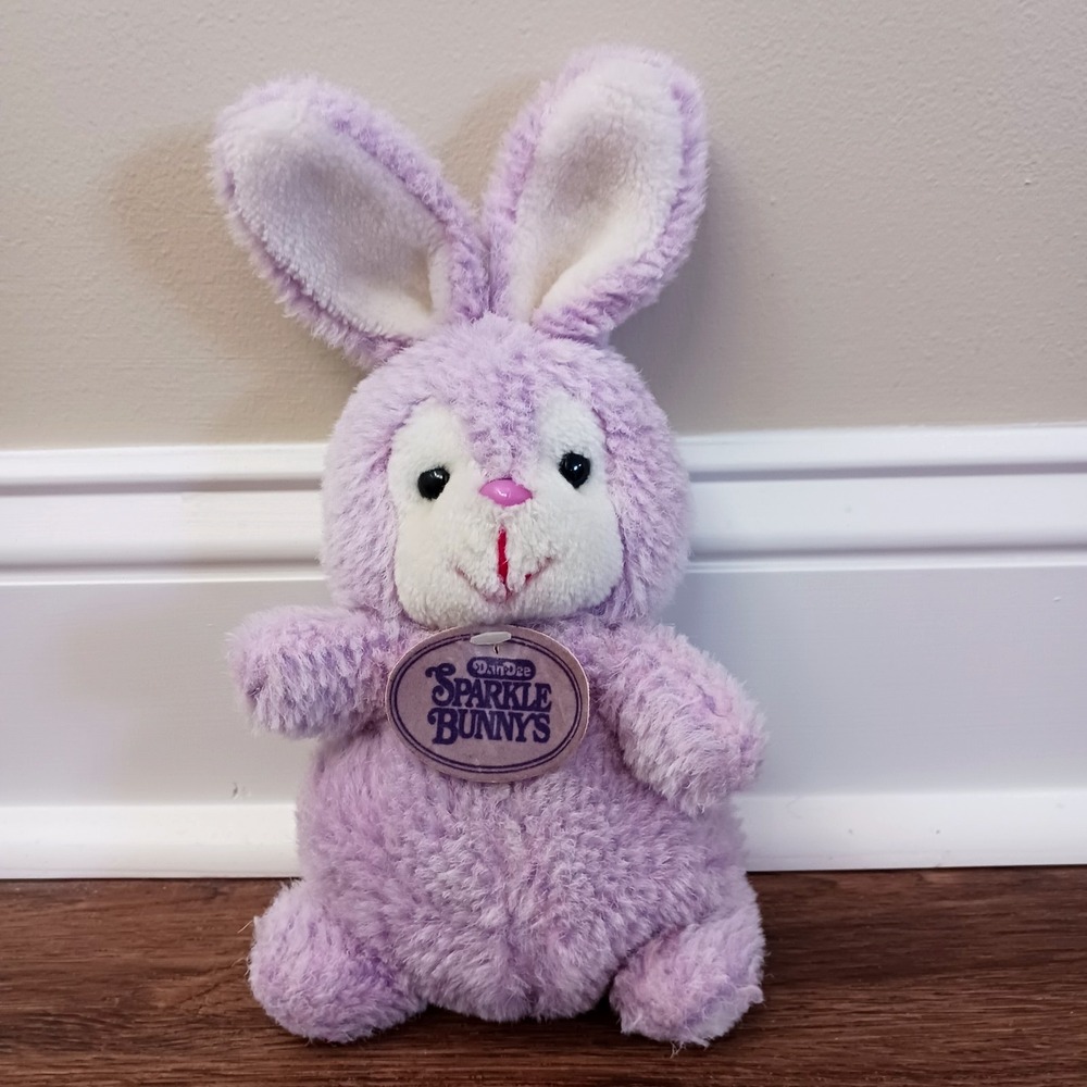 Vintage Dan Dee Sparkle Bunnys Purple Plush 10" Tall